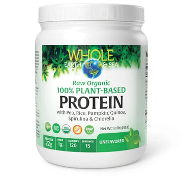 Natural Factors Whole Earth & Sea Raw, Organic, 100% Plant-Based Protein  Unflavored