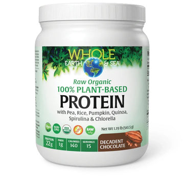 Natural Factors Whole Earth & Sea Raw, Organic, 100% Plant-Based Protein Decadent Chocolate