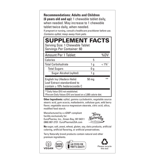 Terry Naturally Bronchial Clear Ivy Leaf Extract Chewable